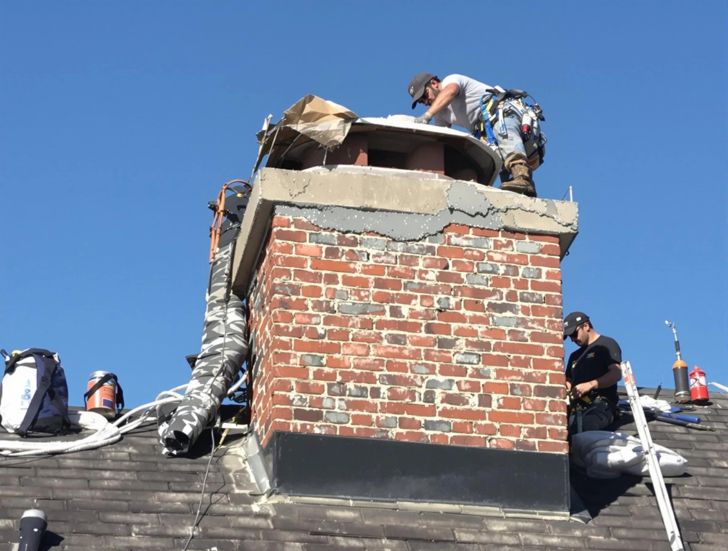 Somerset Chimney Sweep installing a custom chimney crown in Somerset, NJ