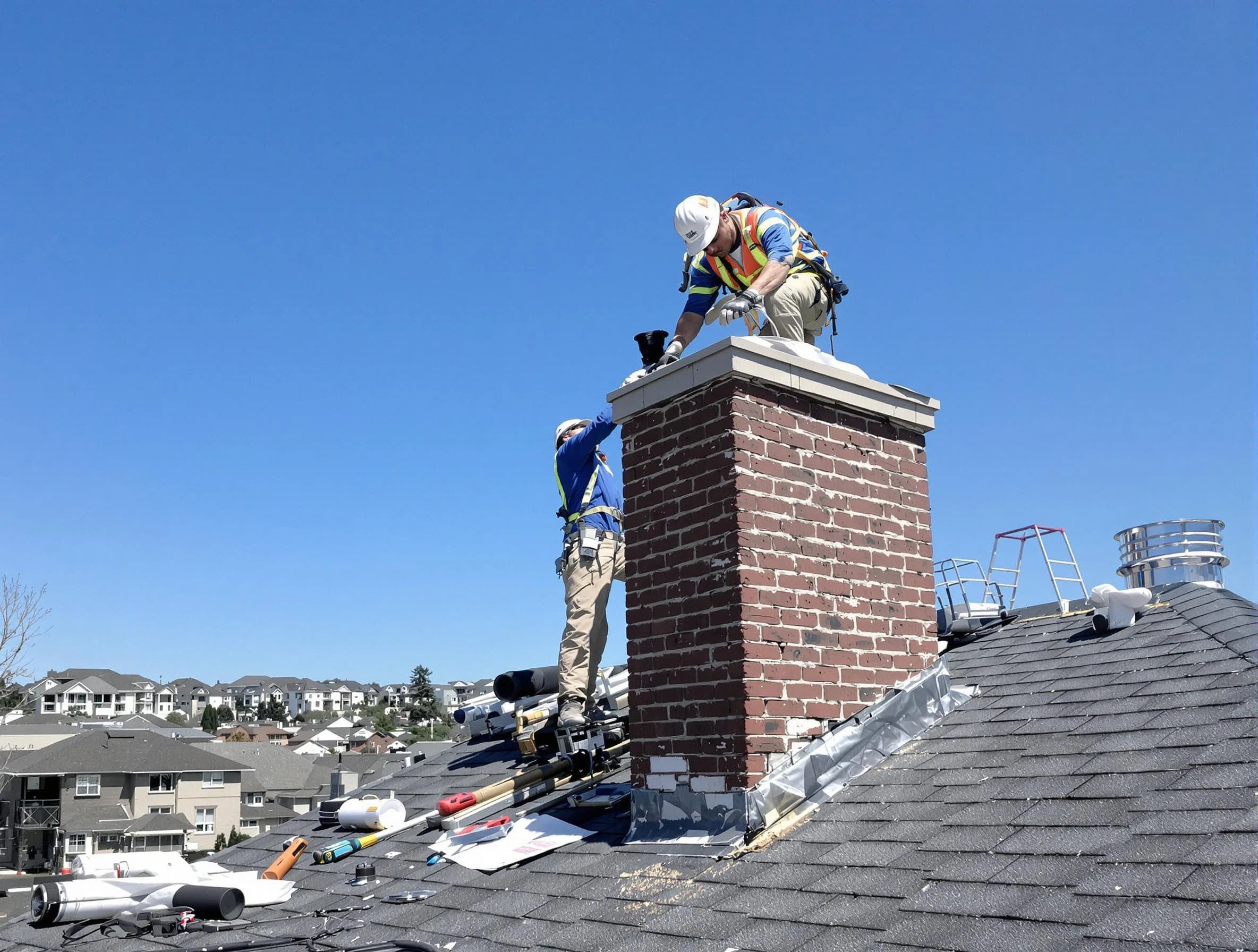 Somerset Chimney Sweep repairing a chimney crown in Somerset, NJ