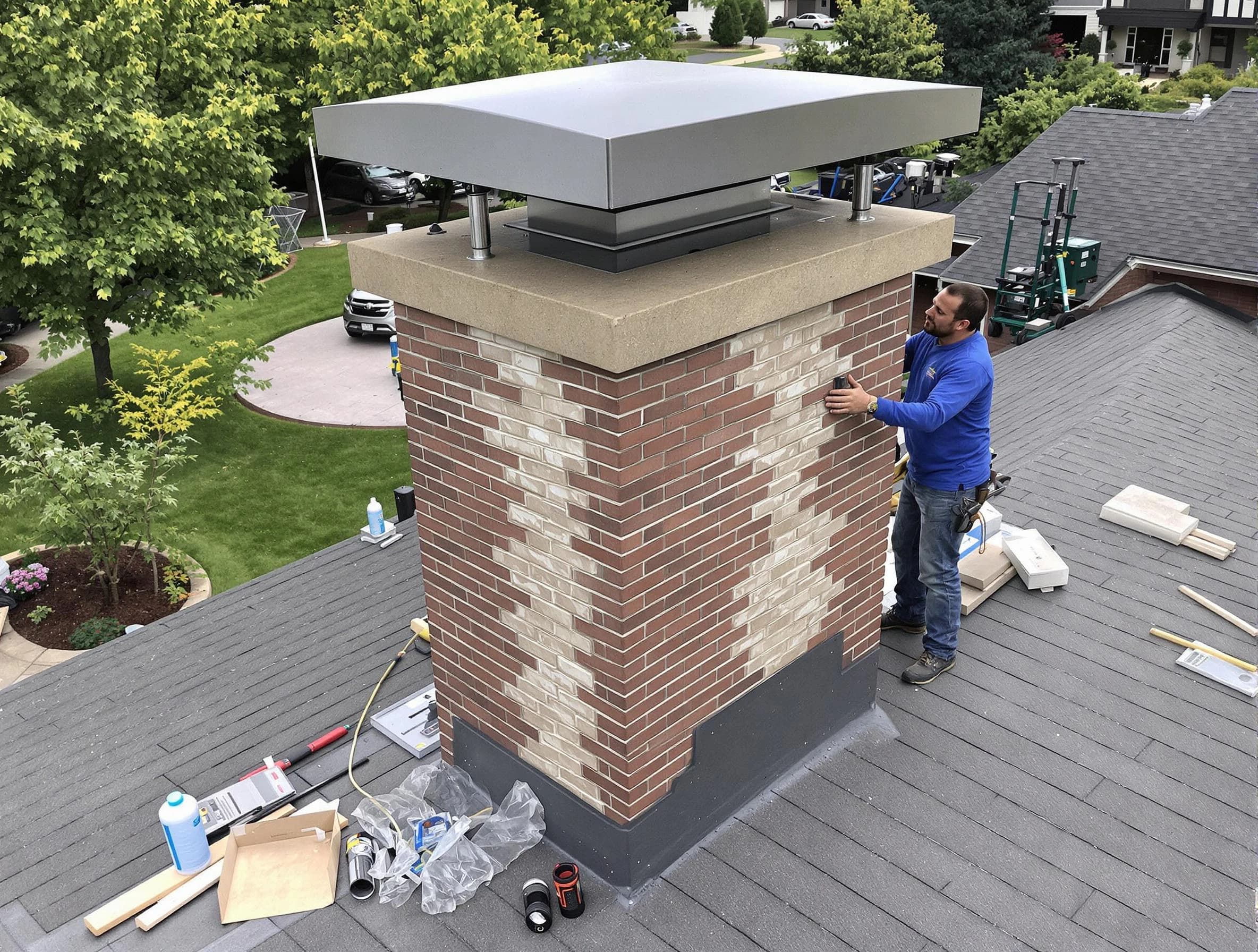 Somerset Chimney Sweep team working on a custom chimney remodel in Somerset, NJ