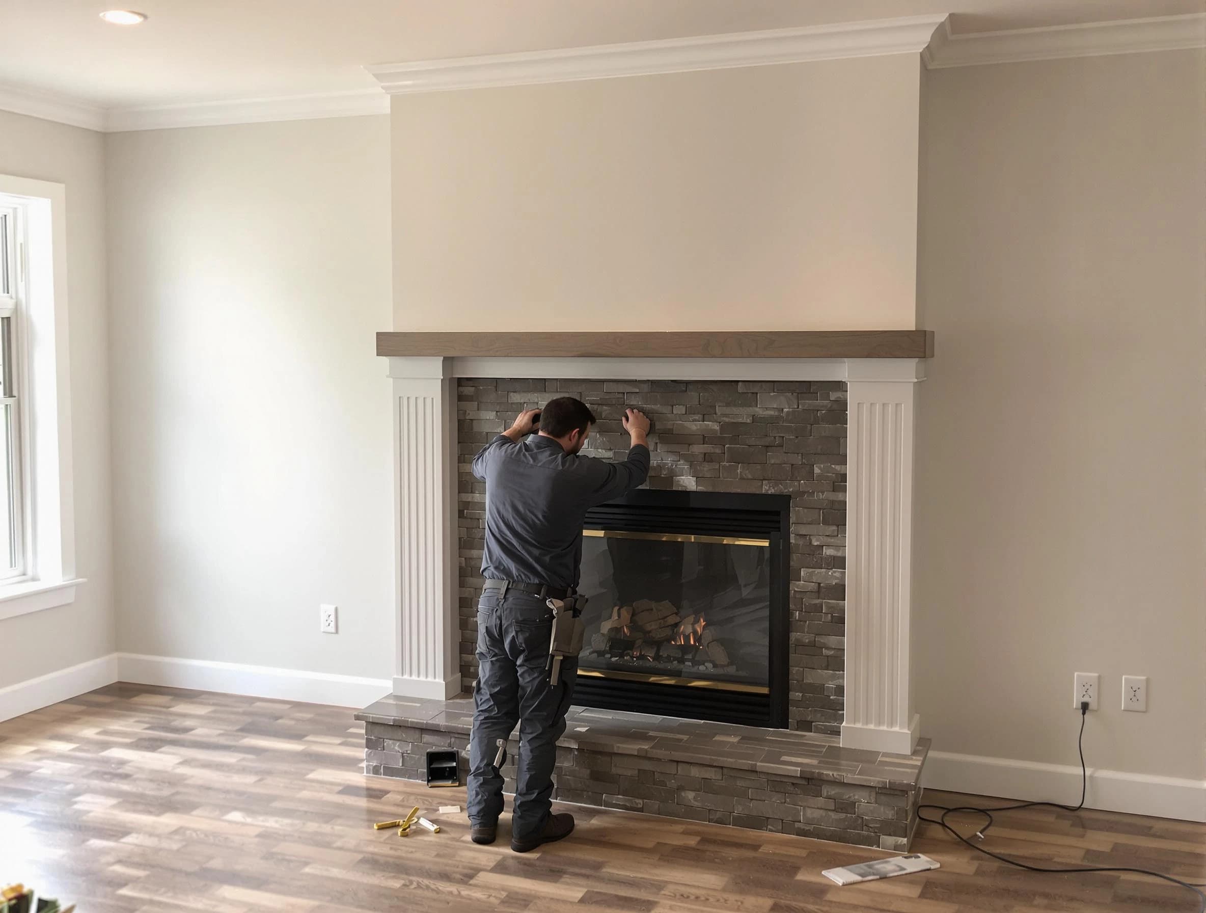 Somerset Chimney Sweep finishing a custom fireplace install in Somerset, NJ